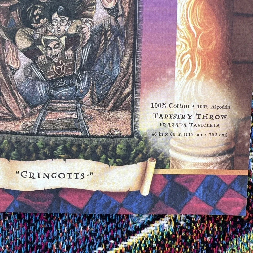 Rare Vintage 2000 Harry Potter Pre-Movie Gringotts Woven Tapestry Throw Blanket